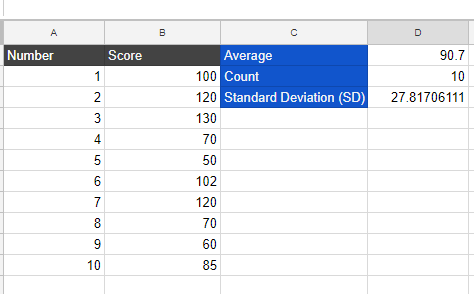 SD in excel