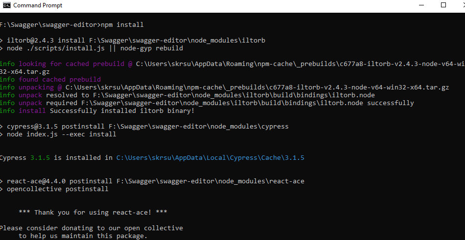 npm install command prompt