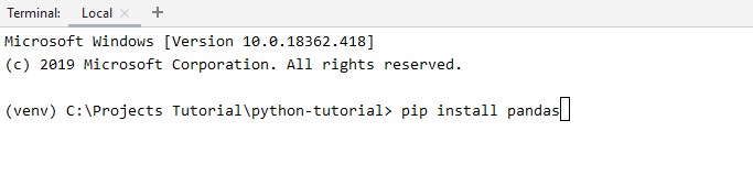 install pandas in terminal