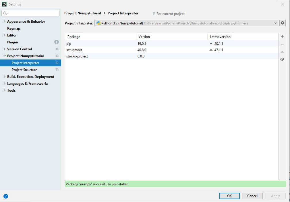 Uninstalling Numpy from Pycharm part 4