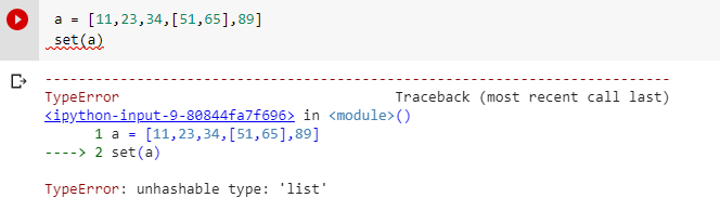 unhashable type nested list into set