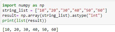 Convert List of strings to ints using numpy module