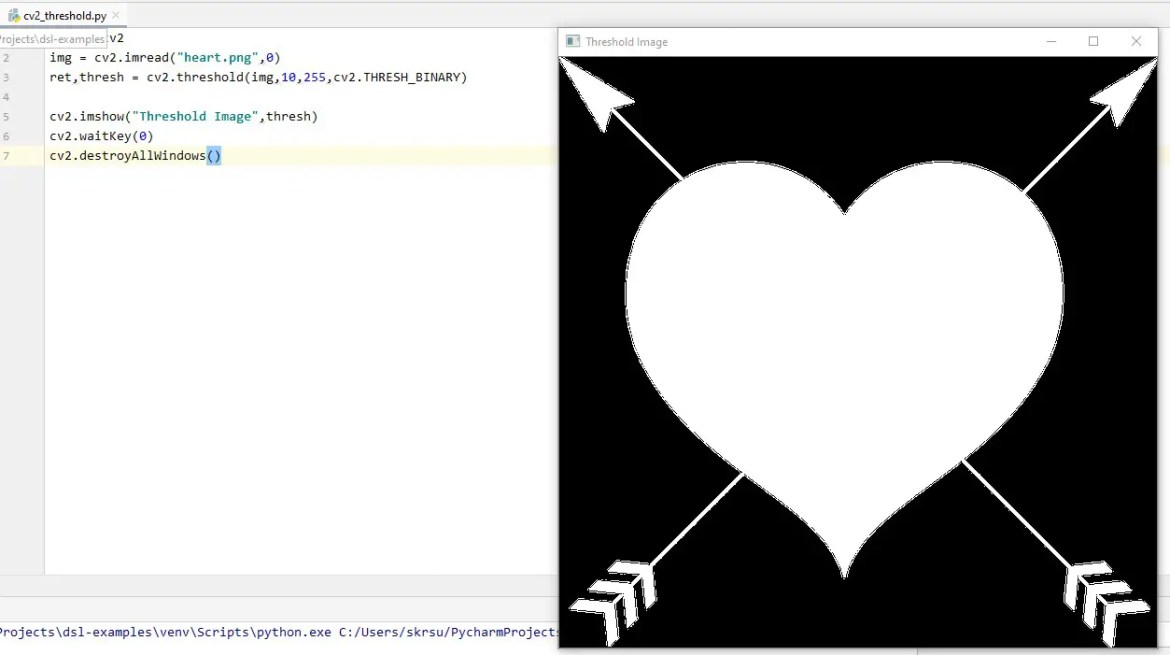 Showing heart shape part only using cv2 threshold method