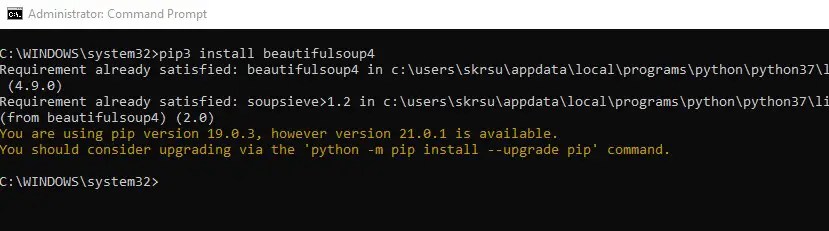 Installed beautiulsoup on windows