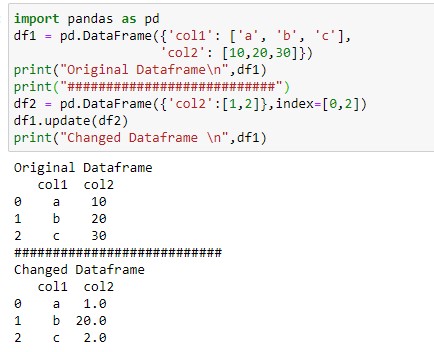 Update the column of the dataframe at specific location