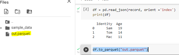 JSON to parquet file