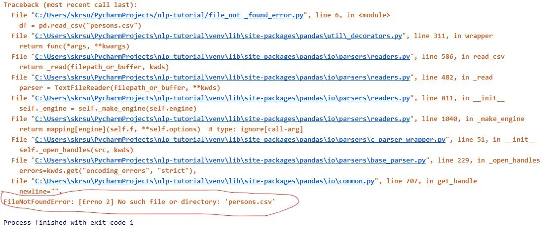 FileNotfounderror on reading the wrong filename
