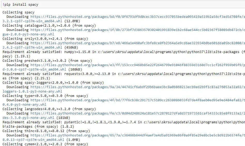 Installing spacy in jupyter notebook