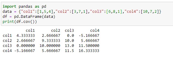 Finding covariance for the entire dataframe