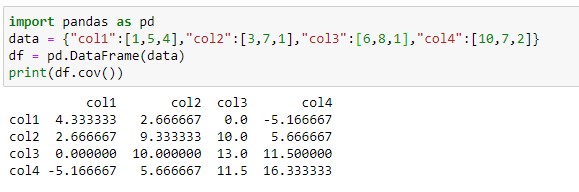 Finding covariance for the entire dataframe