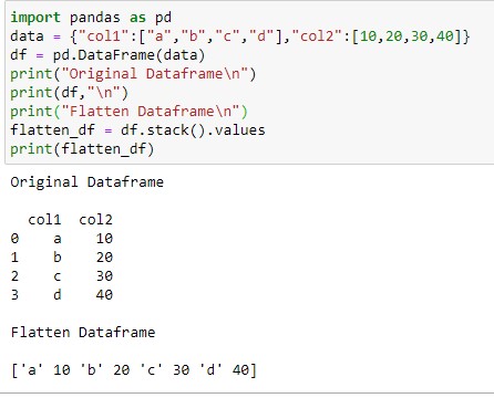 Fattening the Dataframe using the Numpy stack method