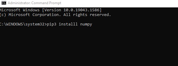 Install numpy using the pip3 command