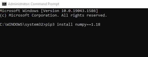 Install the specific version of numpy