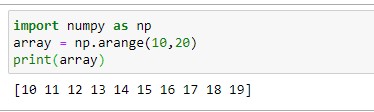 Numpy arange function