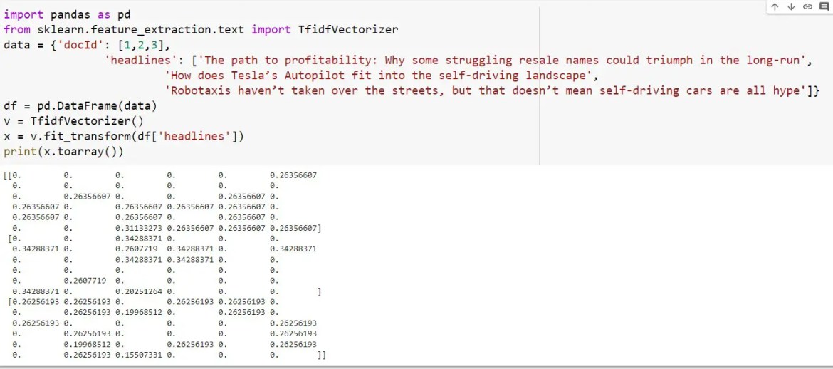 Tfidf of words using the scikit-learn module