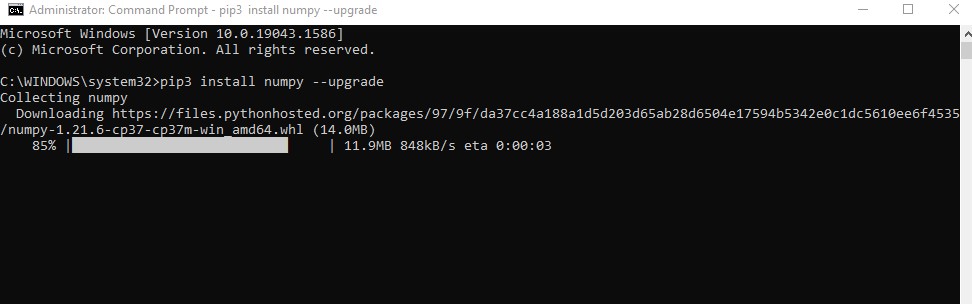Upgrading the numpy to the latest version