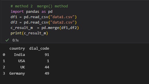 Comparing two csv files using the merge() method