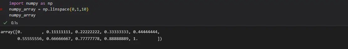 Numpy array creation using linspace() method