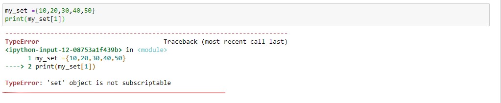 TypeError 'set' object is not subscriptable error
