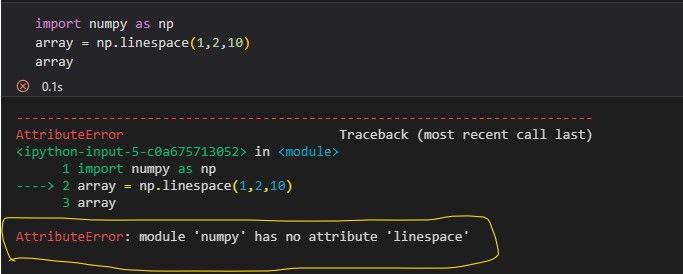 module 'numpy' has no attribute 'linespace' error