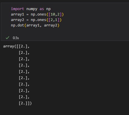 Dot product of two arrays