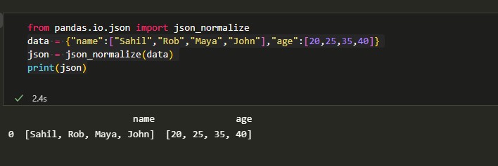 Output after applying json_normalize on the data