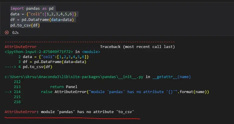 module pandas has no attribute to_csv()