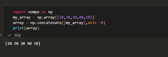 Numpy array after concatenating