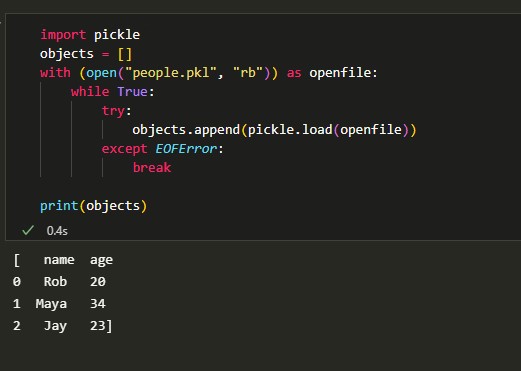 Reading pickle file using the pickle module