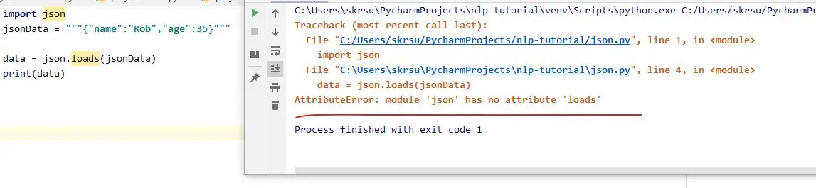 module json has no attribute loads