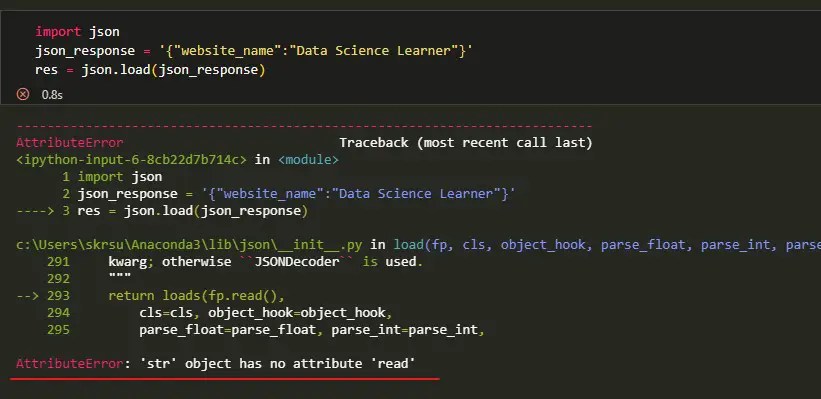 str object has not attribute read error while using json.read() method