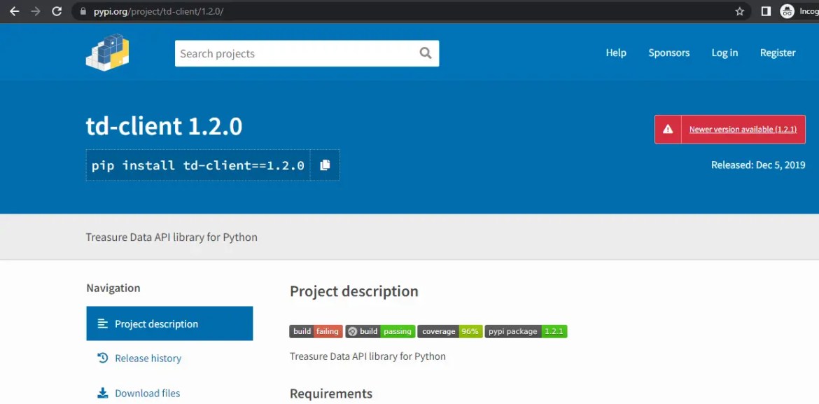 td-client installation version specific