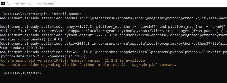 Install pandas module in the system