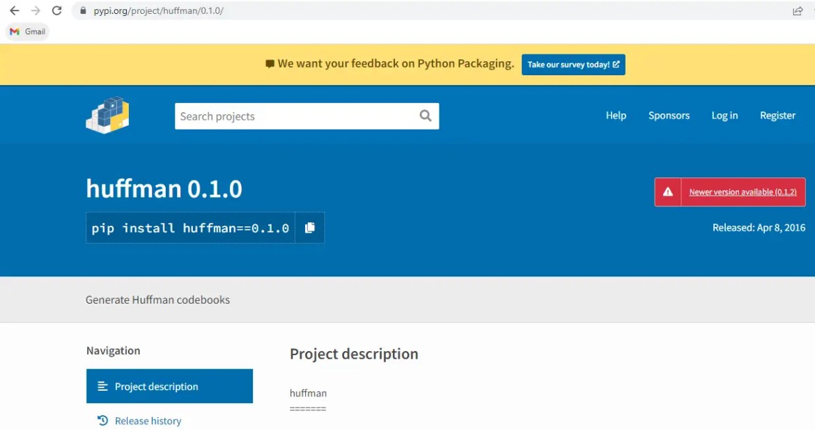huffman installation using pip