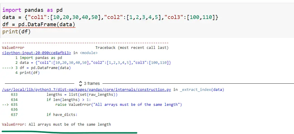 arrays must be of the same length error in three columns
