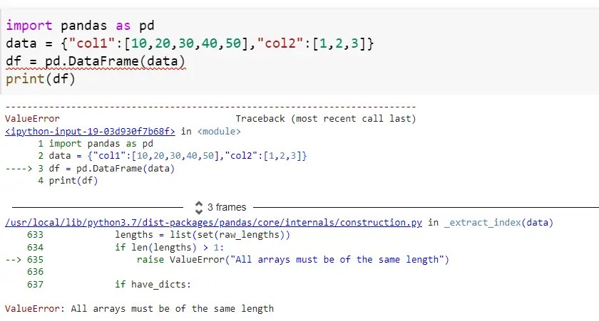 arrays must be of the same length error in two columns