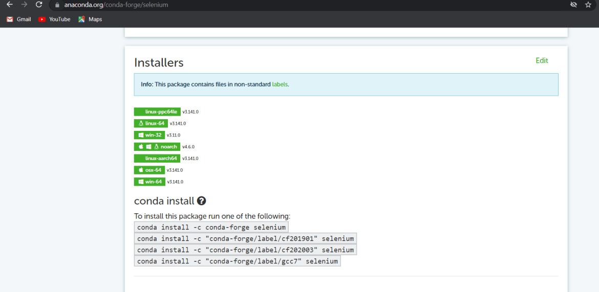 no module named selenium using conda