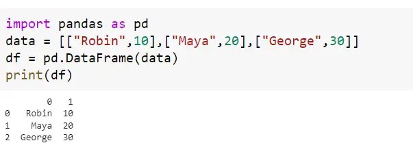 passing the data as a list of list