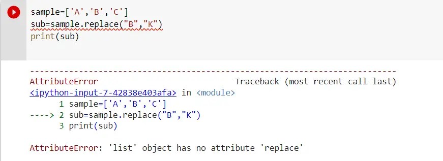 AttributeError list object has no attribute replace reason