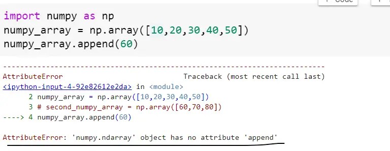 numpy.ndarray object has no attribute append error