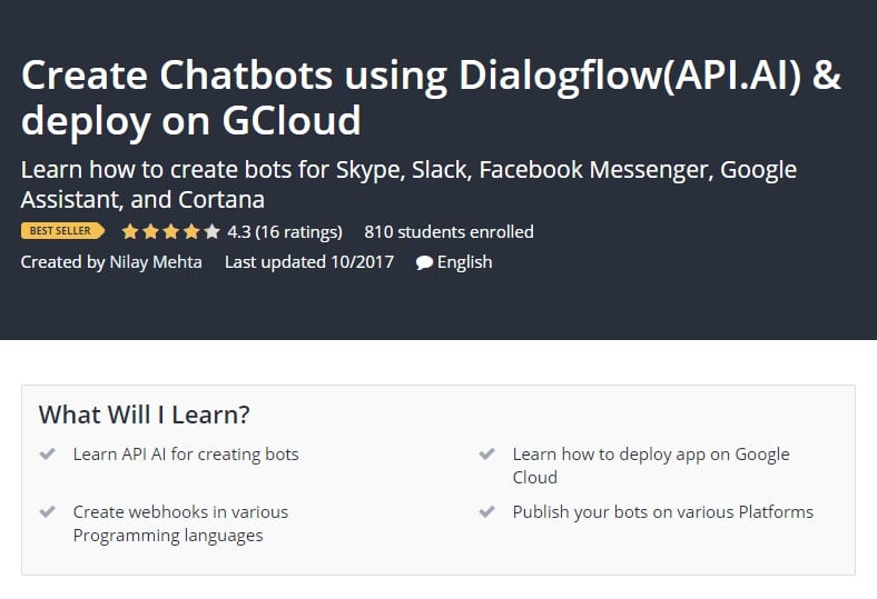 Create Chatbots using Dialogflow API.AI deploy on GCloud Udemy Course