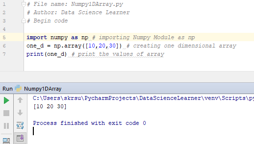 Numpy 1D array
