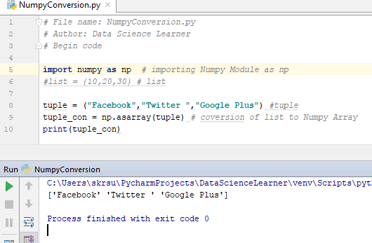 Numpy Conversion on Tuple