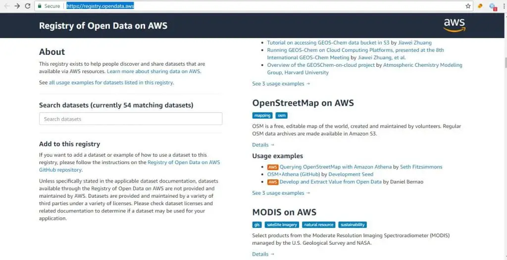 Datasets for machine learning aws