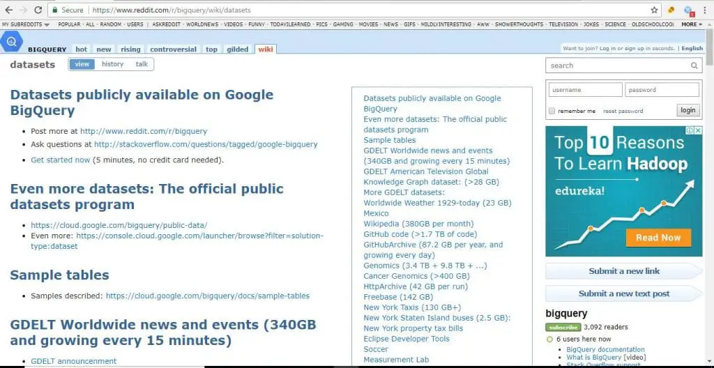 datasets for machine learning pojects Google Big query