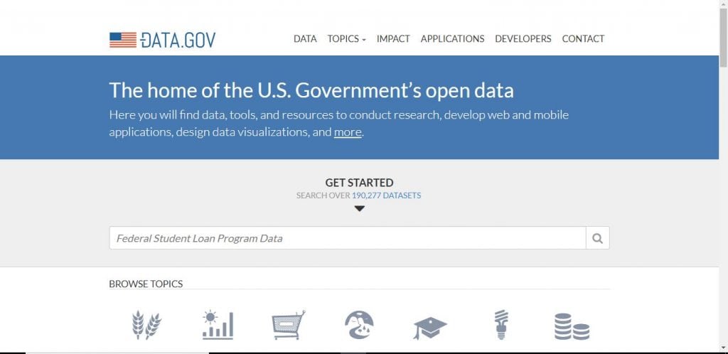 datasets for machine learning pojects dataGov
