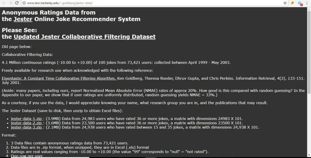 datasets for machine learning pojects jester