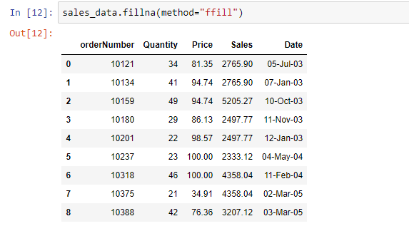 filling the missing value with the last non-null value
