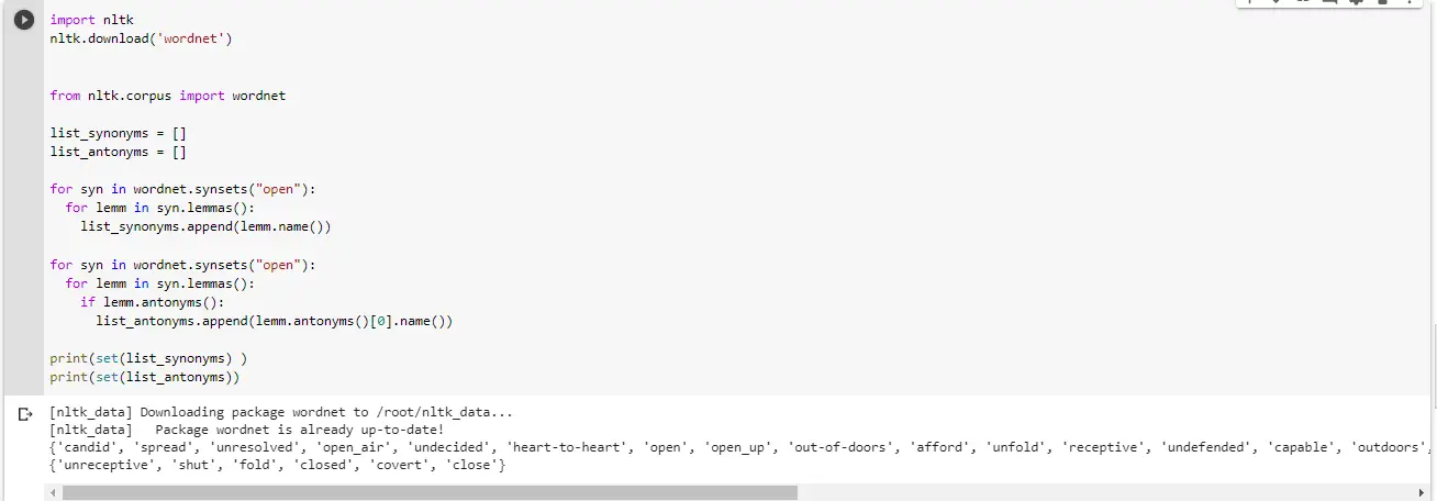Synonyms and Antonyms using Python NLTK