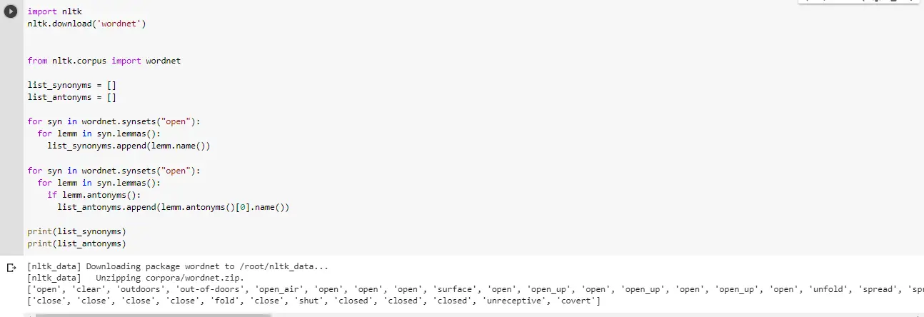 Synonyms and Antonyms using Python NLTK
